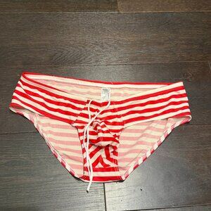 Cocksox Men’s Swim Brief Red and White Stripe Vintage Style XL